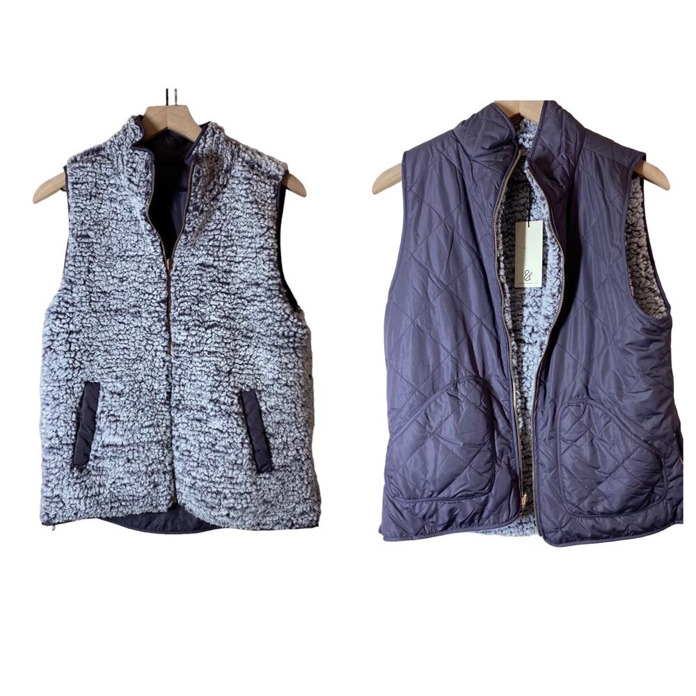 NEW‎ Thread & Supply Purple Sherpa Quilted Reversible Vest Size Medium